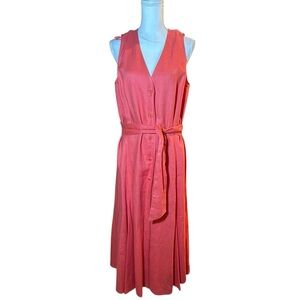 Talbots Coral Linen Button Down Sleeveless Belted Maxi Dress